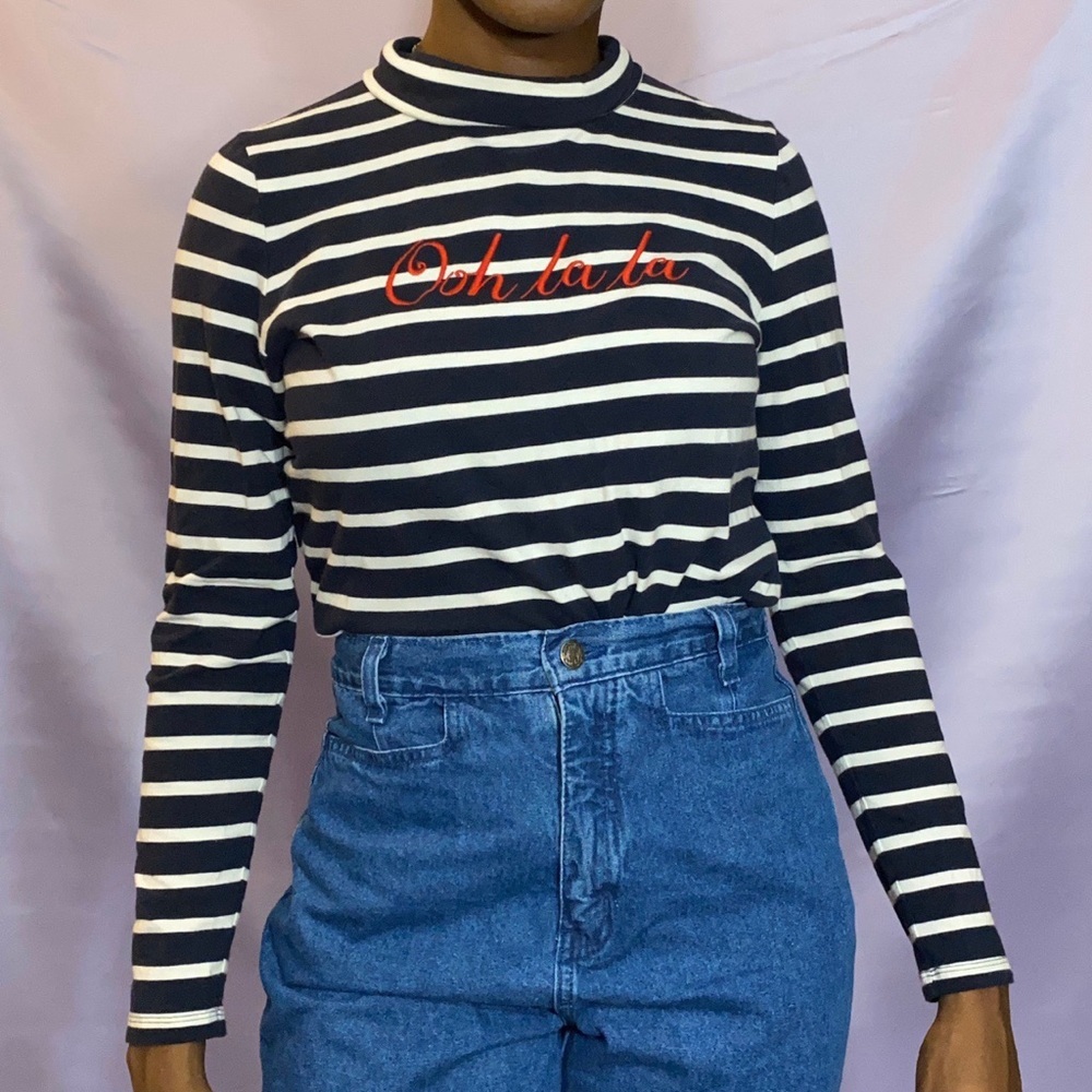 Horizontal Striped Long Sleeve Turtleneck